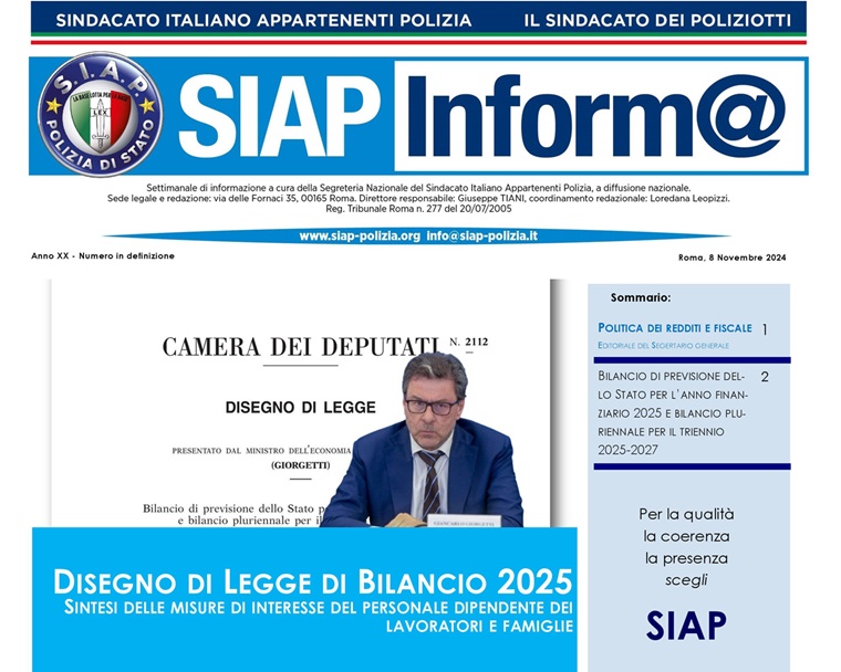 SIAPInform@8Novembre2024 - Speciale DDL Bilancio